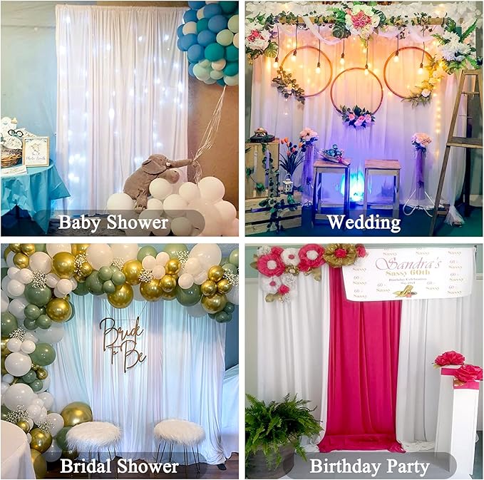10ft x 10ft White Backdrop Curtain for Parties Wedding White Wrinkle Free Backdrop Drapes Panels for Baby Shower Gender Reveal Birthday Photo Photography Polyester Fabric Background Decoration