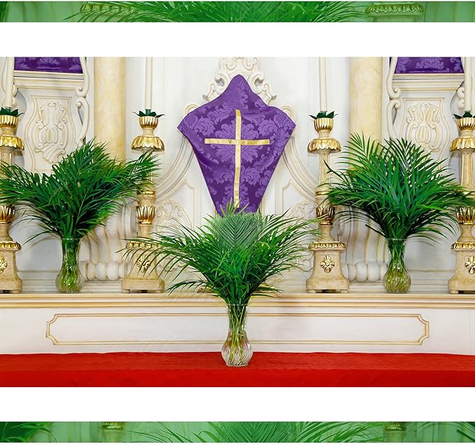 Jexine 100 Pcs Easter Palm Leaves for Palm Sunday Artificial Fake Branches Tree Stems Large Faux Greenery Plants Fronds for Church Holy Week Hawaiian Jungle Wedding Party Decoration (5 Assorted Sizes)