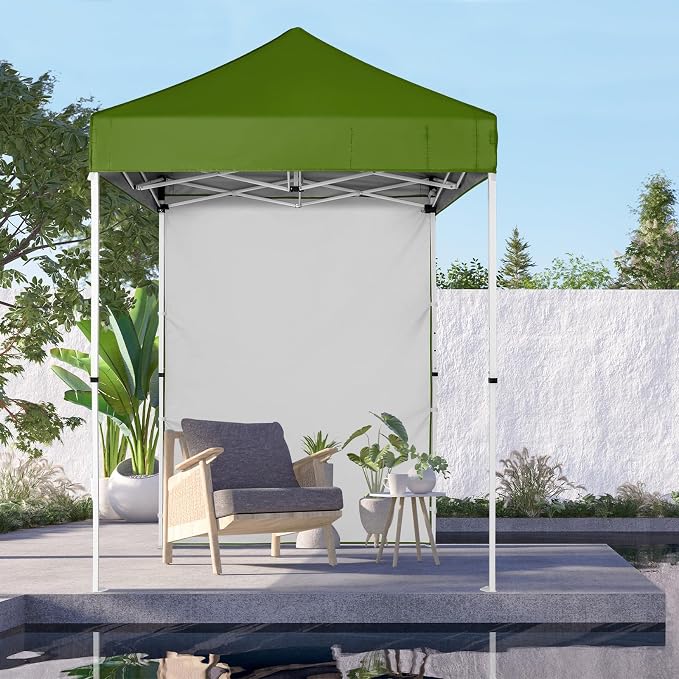 COOS BAY 5x5 Pop Up Canopy Tent with Side Wall, Easy Setup Portable Sun Shelter with Carry Bag, Outdoor Shade for Beach, Camping, Sports & Backyard, Grass Green