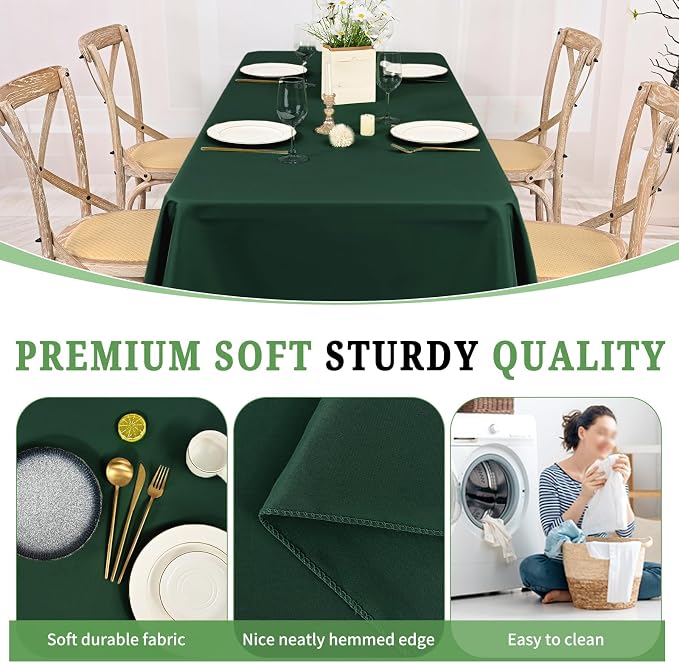 Pesonlook 12 Pack Hunter Green Tablecloth-60 x 126 Inch Rectangle Table Cloth for 8 Feet Rectangle Tables,Washable Fabric Table Cover for Wedding/Buffet Party/Events