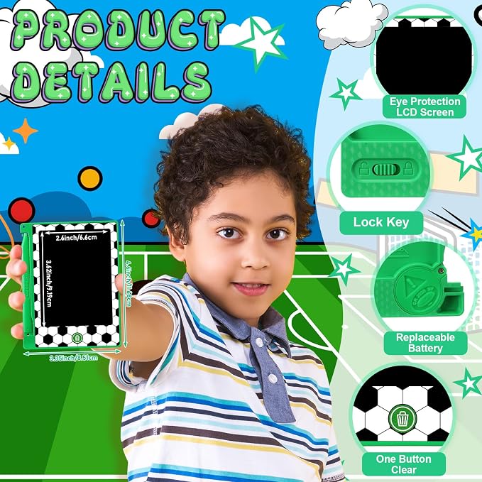Nezyo 12 Pack Soccer Party Favors LCD Writing Tablet for Kids 4.6 Inch Soccer Drawing Tablet Erasable Reusable Electronic Drawing Pads for Birthday Supplies Gifts Goodie Bags Stuffers