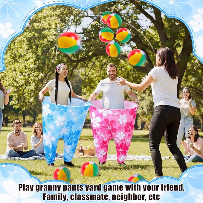 Seematn Granny Pants Yard Game Set of 4 Big Pants and 20 Balls 1 Pump, Granny Pant Outdoor Party Game for Adults Teens Group Family Reunions Backyard Tossing Fun