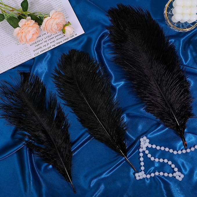 Maitys 90 Pcs Large Natural Ostrich Feathers Bulk 14-16 Inch (35-40cm) 12-14 Inch (30-35cm) 10-12 (25-30cm) Ostrich Feathers Plumes for Centerpieces Wedding (Black)