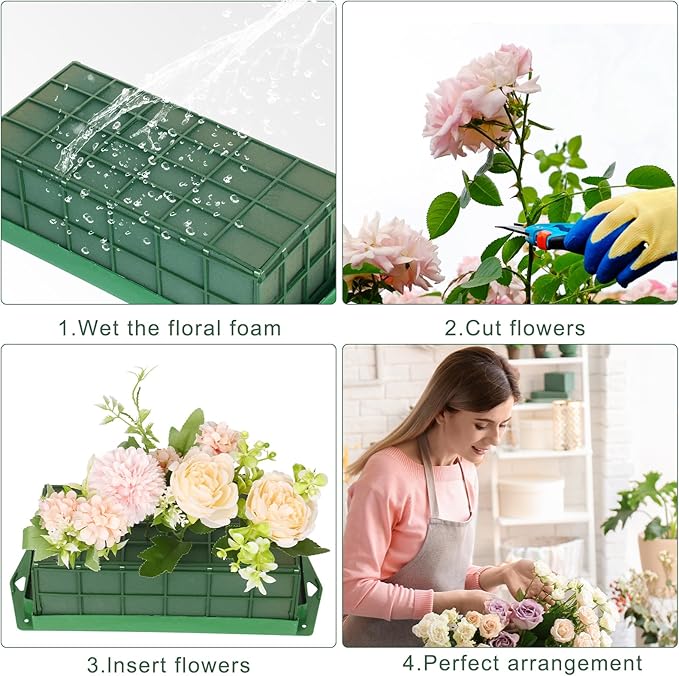 6 Pcs Floral Foam Cage Flower Holder with Floral Foam Blocks Square and Rectangle Suitable for Flower Wedding Garden Decoration and Artificial Flowers