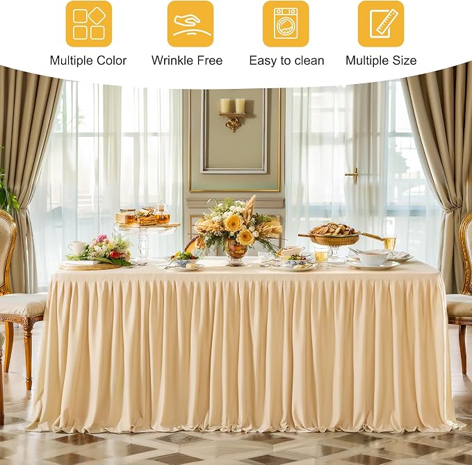 6 Packs Dark Champagne Tableclothes for 8 Foot Rectangle Tables, Wrinkle Free Fitted Table Cloth 8ft Stretch Table Cover with Skirt for Parties Weddings Birthday Banquet Baby Shower
