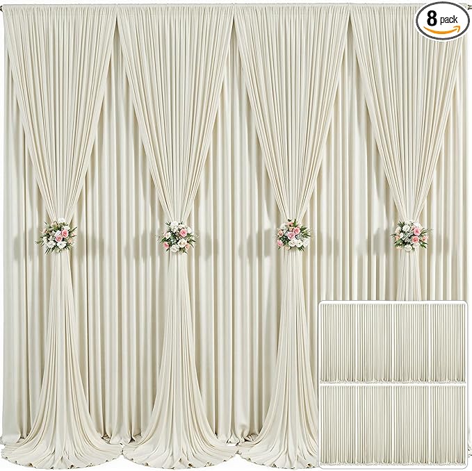 8 Panels Beige Backdrop Curtain for Wedding Parties Wrinkle Free Beige Photo Curtains Backdrop Drapes Fabric Decoration for Baby Shower Photography 40ft(W) x 10ft(H)