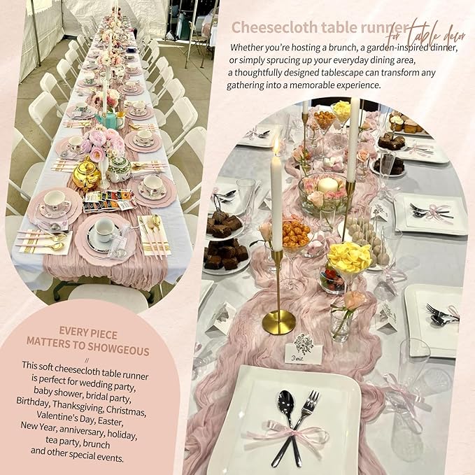 20 Pack Dusty Pink Cheesecloth Table Runner 10FT Boho Gauze Cheese Cloth Table Runners Romantic Rustic Sheer Table Decorations for Wedding Party Baby Shower Birthday Holiday Home