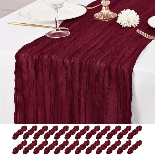 24 Pack Burgundy Table Runner 10Ft Cheesecloth Table Runner Rustic Gauze Table Runners Romantic Long Sheer Fabric Cheese Cloth Table Runners for Wedding Party Bridal Baby Shower