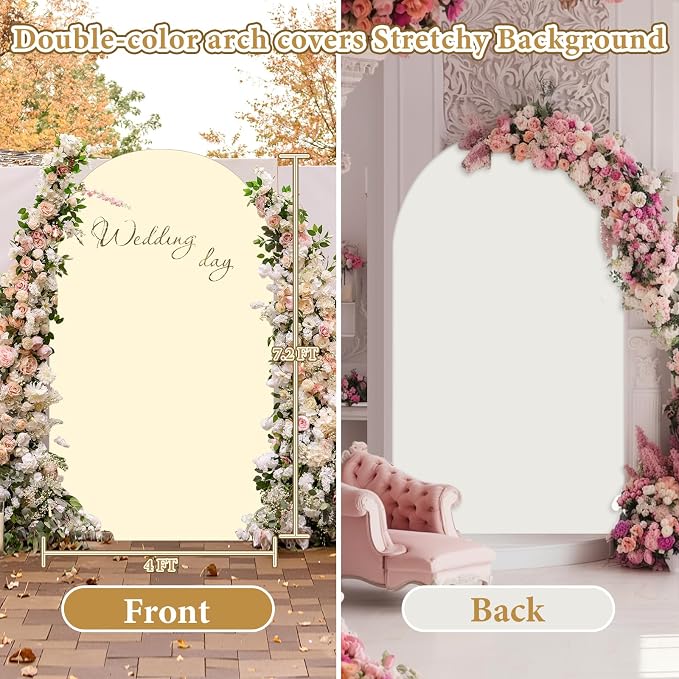 7.2 ft Arch Backdrop Cover, Double Color Arch Covers Stretchy Backdrop Balloon Arch Kits Spandex Fitted Cover for Wedding Ceremony Birthday Party Baby Shower Photo Background Arch Decor(White & Cream)