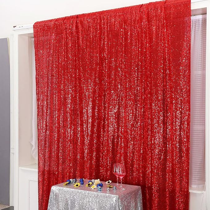 Eternal Beauty Red Sequin Backdrop, 6x8 Ft Glitter Background Curtains for Mother's Day Christmas Shimmer Photography Party Wedding Birthday Back Drop Decor