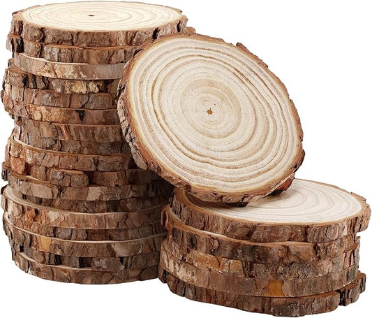 17 PCS Unfinished Wood Slices for Centerpieces, Wood Rounds for Crafts, Wooden Circle with Tree Bark, Wooden Discs for DIY Painting Crafts Rustic Wedding Christmas Ornaments(4.7"-5.5")