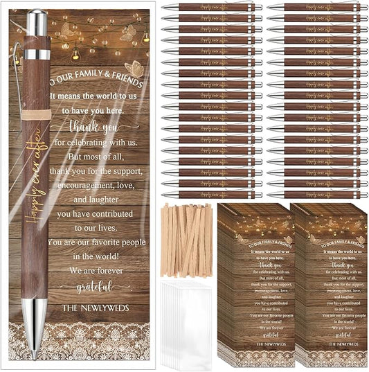 Cholemy 36 Sets Wedding Favors for Guests Happily Ever After Bamboo Ballpoint Pens with Thank You Cards Organza Bag Bulk Thank You Gifts for Rustic Bridal Shower Wedding Party