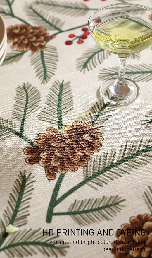 ISAENNE Designer Vintage Linen Round Tablecloth,Diameter 55"-Carol B | French Elegant Table Cloth for Round Table,Pinecones Pattern,Decor,Dining Room,Kitchen,Tea Party,Thanksgiving,Christmas