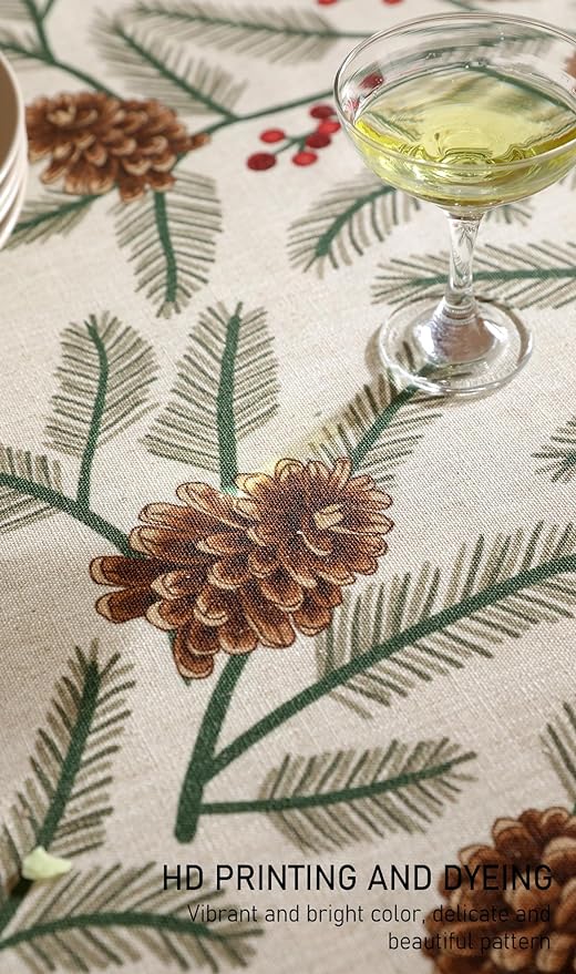 ISAENNE Designer Vintage Linen Rectangular Tablecloth,71"x55"-Carol B | French Elegant Table Cloth Rectangle Table,Pinecones Pattern,Decor,Dining Room,Kitchen,Tea Party,Thanksgiving,Christmas