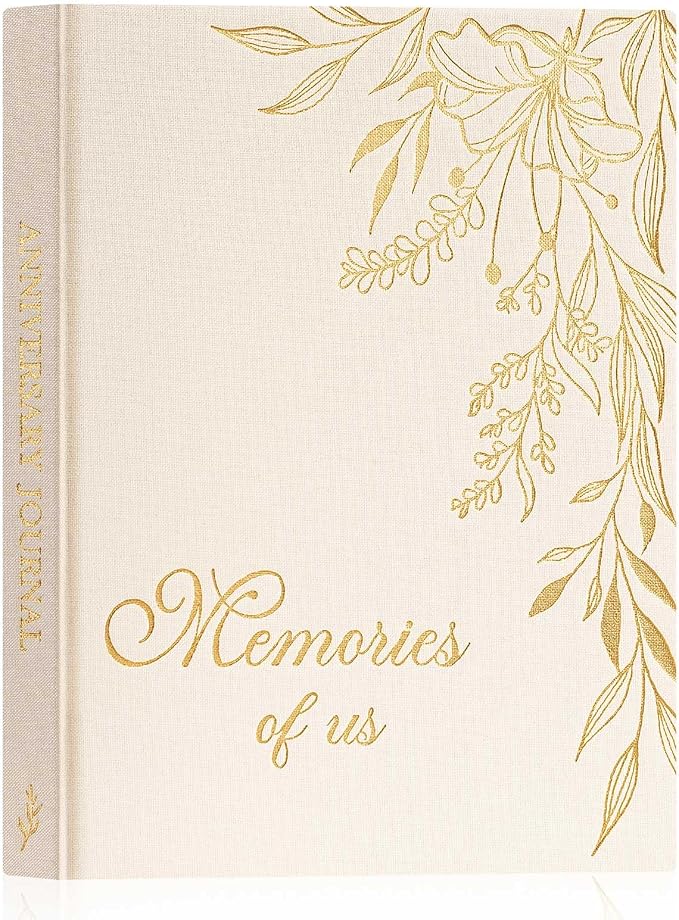 Lanpn Wedding Anniversary Journal Book Memories of Us, Linen Dating to 70th Wedding Scrapbook Notebook Memory Book, Newlywed Marriage Couple Anniversary Journal Bridal Shower Gifts (Beige, 190 Pages)