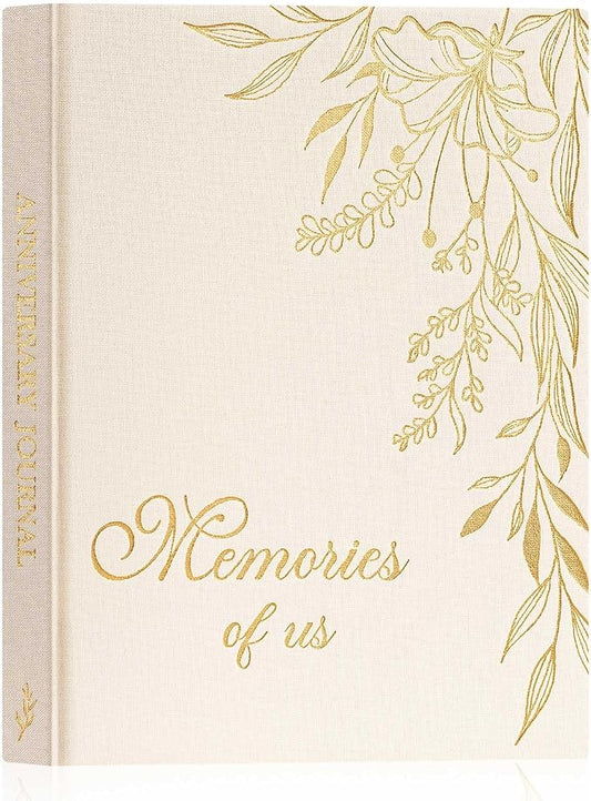 Lanpn Wedding Anniversary Journal Book Memories of Us, Linen Dating to 70th Wedding Scrapbook Notebook Memory Book, Newlywed Marriage Couple Anniversary Journal Bridal Shower Gifts (Beige, 190 Pages)