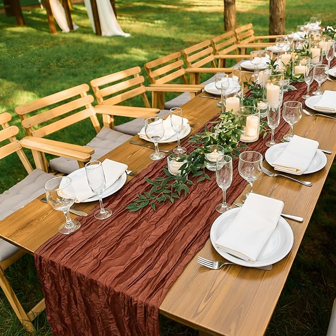 LemonRoad 4 Pcs 20ft Cheesecloth Table Runners Extra Long Boho Rustic Gauze Fabric Cheese Cloth Runner for Wedding Decorations Baby Shower Party Supplies Boho Table Bridal Shower Decor (Terracotta)