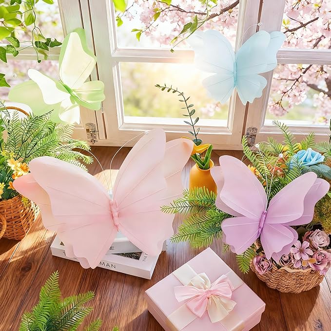 SUNBEAUTY Butterfly Party Decorations, 3D Butterflies, Water Proof Wedding Decor, Hanging Butterflies for Baby Shower Birthday Decor Party Girls, Women, PET Plastic Butterfly for Wall Decor, Set of 4