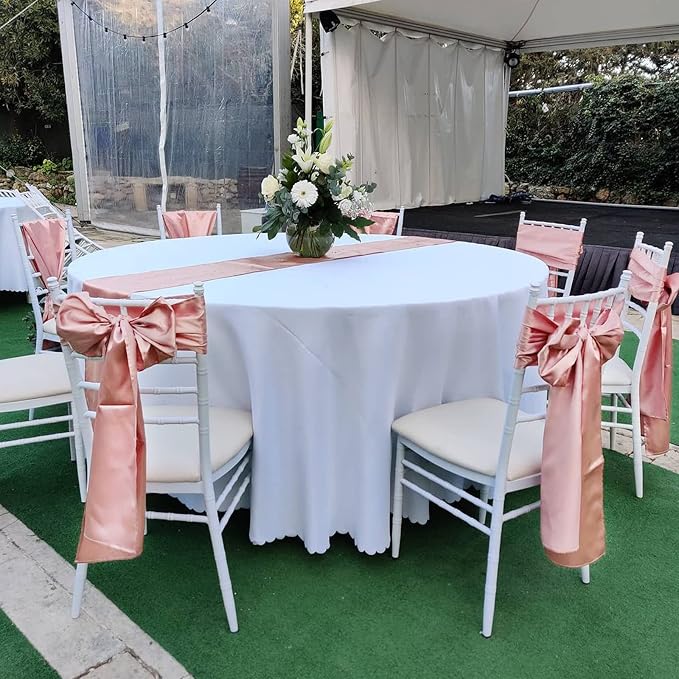 Pesonlook 15 Pack Rose Gold Satin Table Runners for Wedding 12 x 108 Inch Long Table Runners for Rectangle Round Tables,Smooth Table Runner Birthday Party Banquets Decoration