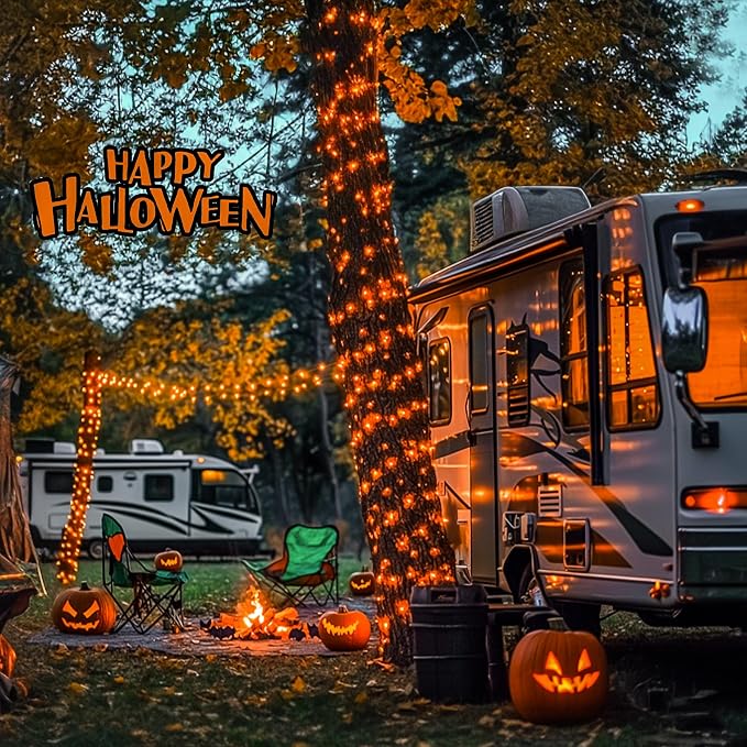JMEXSUSS 250 LED Orange String Lights, 91.5ft Halloween Lights Plug in | Connectable, 8 Modes, Waterproof, Indoor/Outdoor, Yard Patio Porch Rail Halloween Fall Christmas Holiday Decor