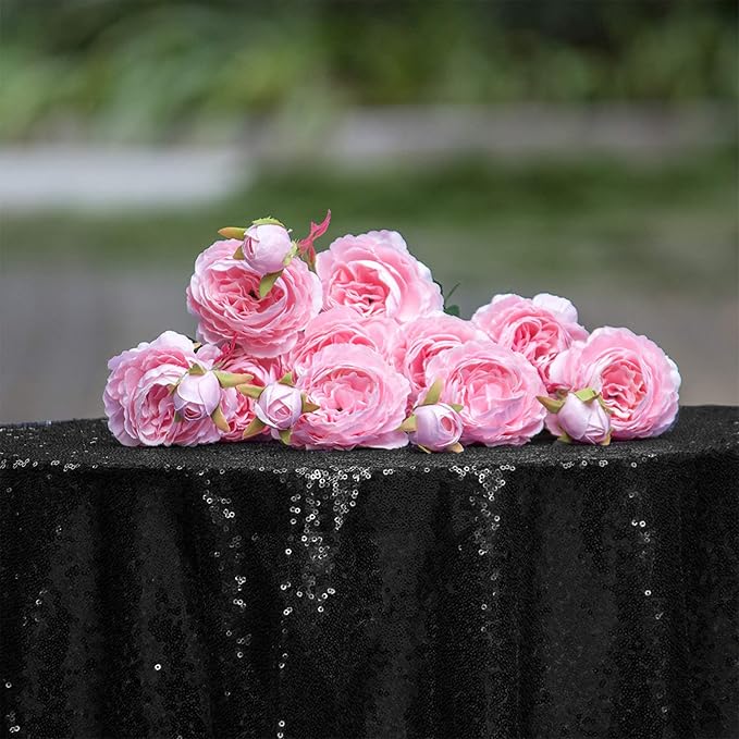 60 x 102 Inch Black Sequin Tablecloth Rectangle Sparkle Table Cover for Wedding Birthday Party Halloween Decoration