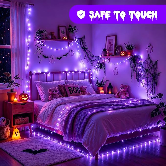YEGUO Fairy Lights Battery Operated, 6 Packs Each 16ft 50 LED String Lights, 2 Modes Silver Wire Christmas Twinkle Light Indoor for Halloween Bedroom Wedding Party Holiday Gift(Purple)