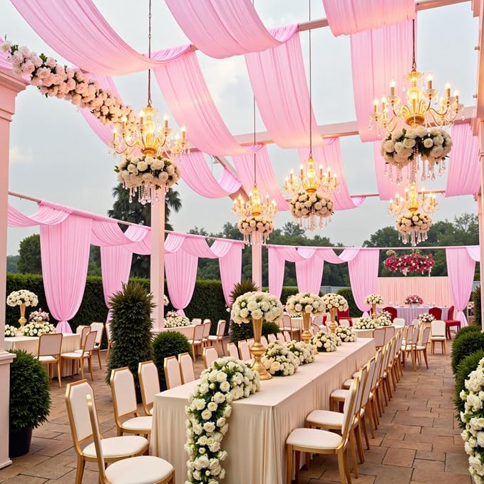 50ftx20ft Baby Pink Backdrop Ceiling Drapes,10Panels 20ft Height Wrinkle Free Tent Draping Curtains, Fabric Drapery Ceiling Drapes for Wedding Ceremony Birthday Theme Parties with Rod Pocket
