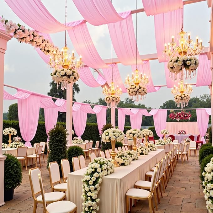 Outpain 20ftx20ft Baby Pink Backdrop Ceiling Drapes,4Panels 20ft Height Wrinkle Free Tent Draping Curtains, Fabric Drapery Ceiling Drapes for Wedding Ceremony Birthday Theme Parties with Rod Pocket