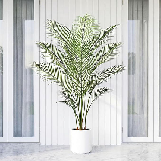 Artificial Palm Tree 5FT Tall Faux Palm Tree Indoor Fake Plants Faux Tropical Plant, UV Resistant & Maintenance Free Indoor/Outdoor Fake Tree in Pot for Home Office Living Room Patio Decor