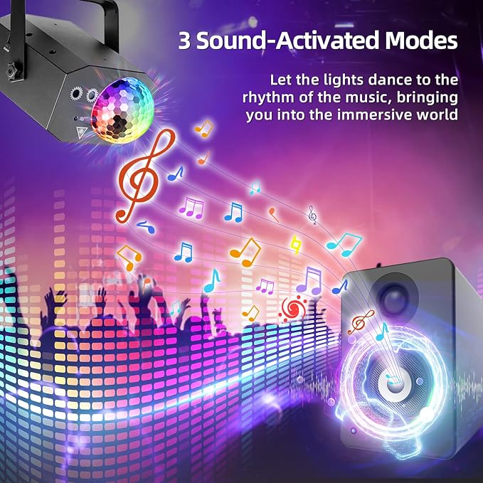 Party Lights, Dj Disco Ball Light, Strobe Stage Laser Lights Projector with Remote Control for Festivals Atmosphere Birthday Party Decorations（Plastic Shell）