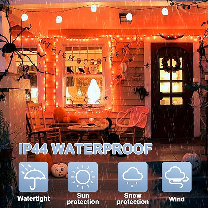LAMPHOME 99ft Halloween Lights, 300 LED Transparent Wire Fairy Starry String Light Plug in, 16Lighting Modes for Indoor Outdoor Xmas Tree Wedding Party Decoration (Orange)
