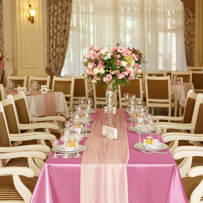 TURSTIN 8 Packs Pink Satin Tablecloth 102 x 58 Inch Overlay Satin Table Cover Rectangle Bright Silk Tablecloth Smooth Fabric Table Decoration for Wedding Banquet Party Events