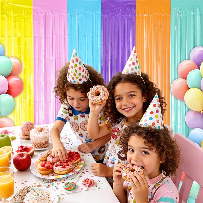 Pastel Foil Fringe Curtains Backdrop Birthday Party Decorations, 2 Pack 3.28 x 6.56 Ft Pastel Color Tinsel Streamer Banner Photo Booth Props for Easter Unicorn Summer Beach Pool Party Decor Supplies
