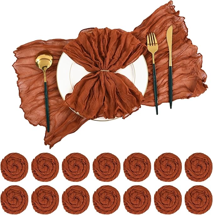 60 PCS Terracotta Gauze Cheesecloth Napkins,20x20 Inch Gauze Napkin Rustic Wrinkled Cheesecloth Napkin Bulk Washable Dinner Table Napkins for Wedding Party Bridal Shower Baby Shower Events Decor