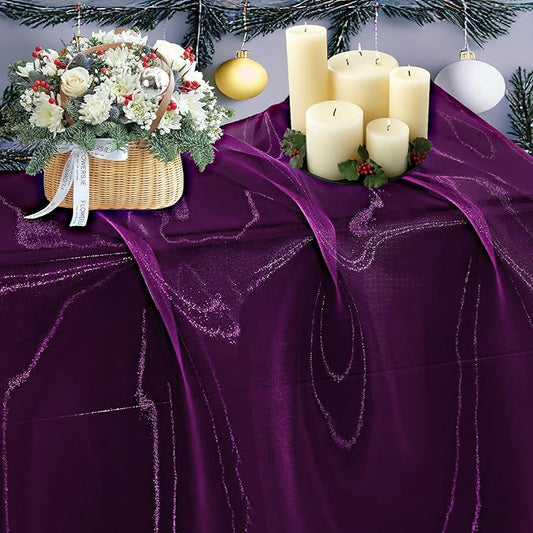 MDS Pack of 55 Yard Sheer Organza Fabric for Wedding Party Home Event Banquet Decorations, Backdrop Curtain Craft Dress Sewing Fashion DIY Crystal Organza Tulle Fabric Bolt 44” Wide - Dark Purple