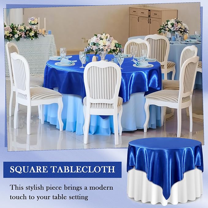 Newwiee 12 Pcs 72 Inch Satin Tablecloth Square Overlay Smooth Fabric Tablecloth Satin Table Cover Fabric Decoration Dining Cloths for Party Wedding Banquet Table Decoration(Royal Blue)