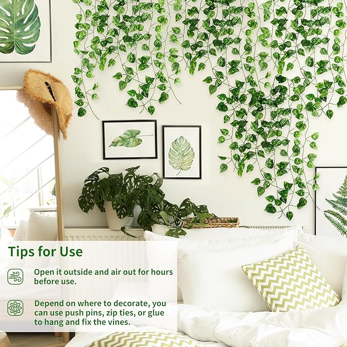CEWOR Fake Vines for Room Decor 24 Pack 168ft Artificial Ivy Greenery Garland for Bedroom Wall Decor, Hanging Green Leaves for Party Wedding Christmas Decoration