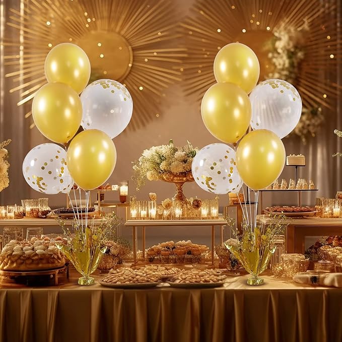 2 Set Gold Birthday Centerpieces for Tables Gold Balloons Stand Kit for Birthday Party Graduation Baby Shower Wedding Bridal Shower Retirement Anniversary Engagement Prom Table Decorations