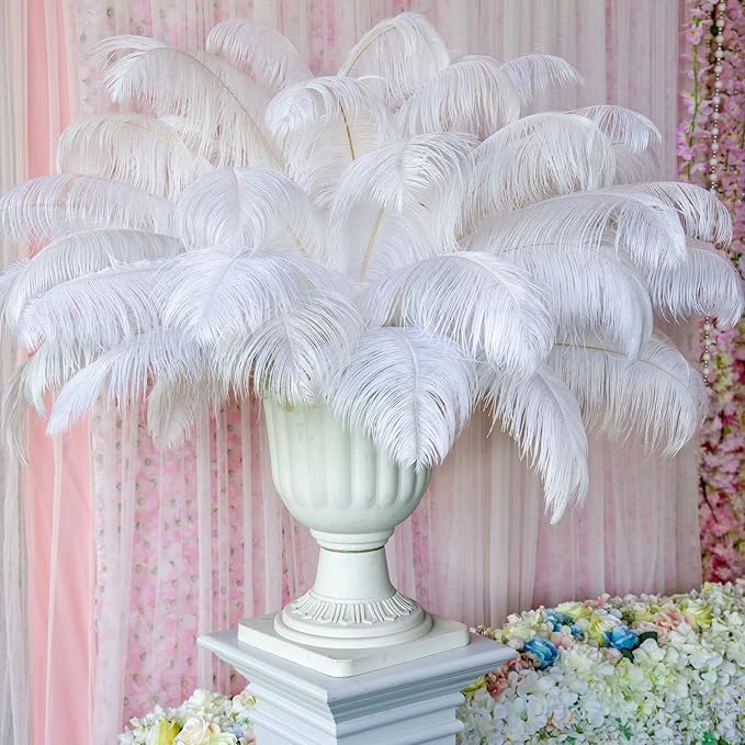 Retrowavy 50 Pcs 14-16 Inches Large Natural Ostrich Feathers Bulk for Centerpieces for Wedding Party Centerpieces Home Decoration Flower Arrangement (White)