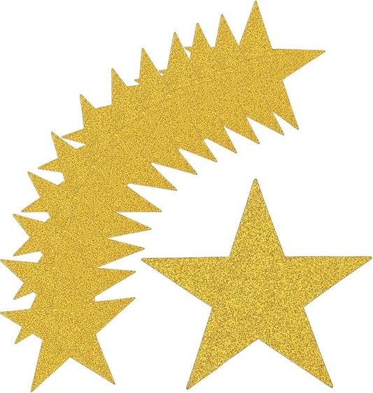MECCANIXITY 36Pcs Glitter Gold Stars Cutouts Double Printed Paper Stars Decoration Cardboard Star for Classroom Wall Party Movie Night Party Supplies, 6 Inch