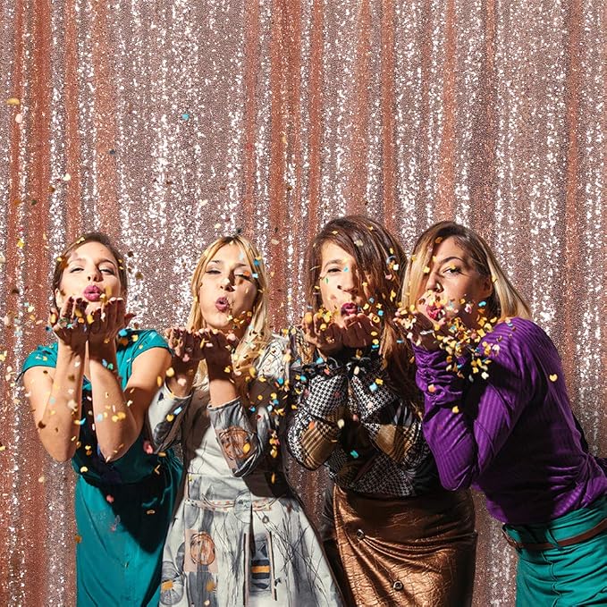 Eternal Beauty Rose Gold Sequin Backdrop, 10x10 Ft Glitter Background Curtains for Mother's Day Shimmer Photography Party Wedding Birthday Back Drop Decor