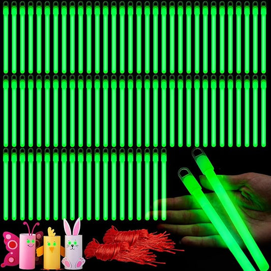 Lewtemi 100 Pack Glow 6 Inch Green Sticks Bulk, Glow in the Dark Party Supplies Birthday and Holidays
