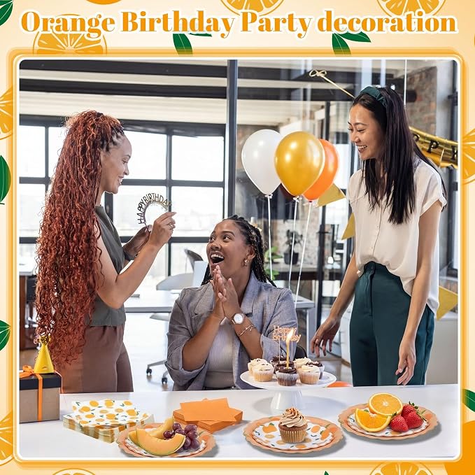 Funnymoom 200 Pcs Orange Citrus Party Supplies Kit Little Cutie Disposable Paper Dinner Dessert Plates Luncheon Napkins Beverage Napkins for Summer Fruit Birthday Baby Shower Wedding Party 50 Guests