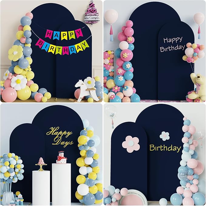 Wokceer Wedding Arch Backdrop Cover 7.2FT, 6FT Set of 2 Spandex Fitted Navy Blue Arch Covers for Round Top Chiara Arch Backdrop Stands Cover for Birthday Party Ceremony Decor