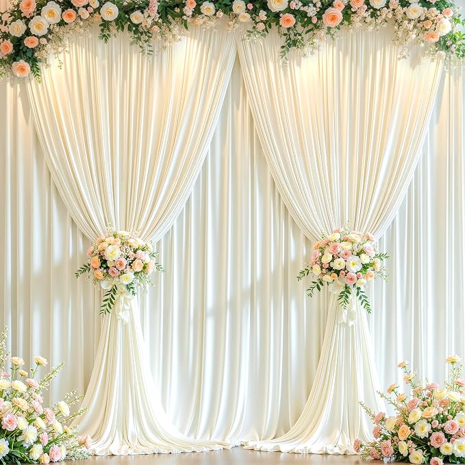 40ft x 15ft Ivory Backdrop Curtain Panels for Weddings - Wrinkle-Free Polyester Photo Drapes for Birthday Party, Photography Background, Stage Decor