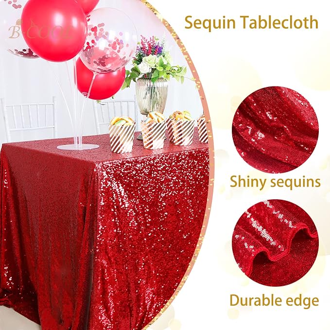 B-COOL Red Sequin Tablecloth Christmas Table Overlays Valentine's Day Table Linen Red Sparkly Wedding for Gathering Banquet Linens 90x156 Inch