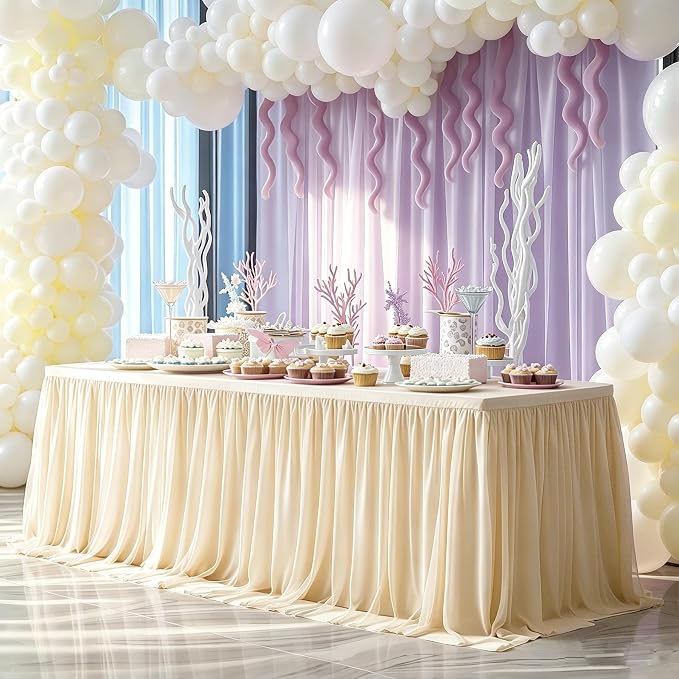 Champagne Tablecloth for 6 Foot Rectangle Tables with Tulle Table Skirt, Party Table Cloths Ruffle Tutu Table Skirt Stretch Fitted Table Covers for Baby Shower Wedding Bridal Shower Birthday Reception