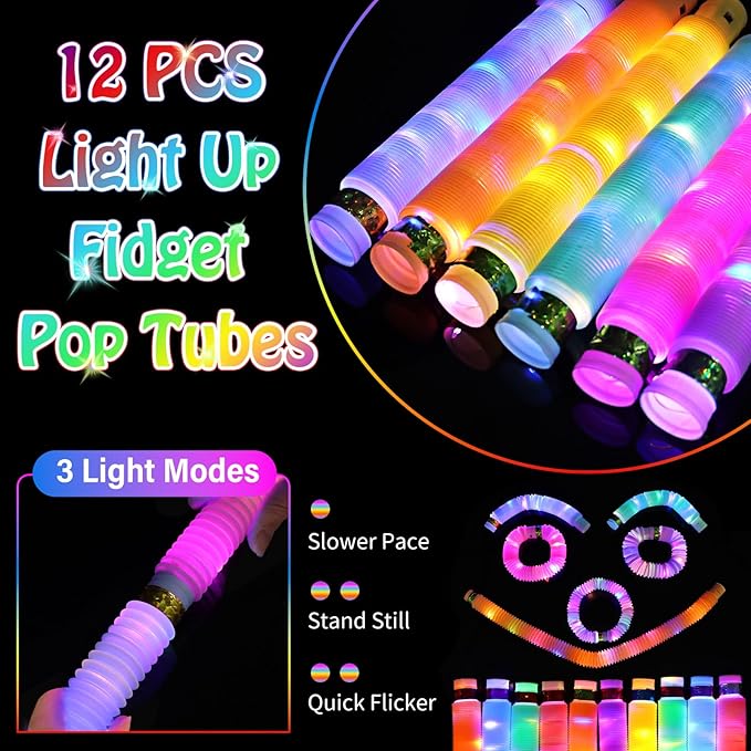 156 PCS Glow in the Dark Valentines Day Party Supplies, 12 Light Up Pop Tubes, 12 LED Glasses, 12 Light Up Headband, 20 Finger Lights and 100 Glow Sticks, Neon Party Favors for Glow Party, Birthday