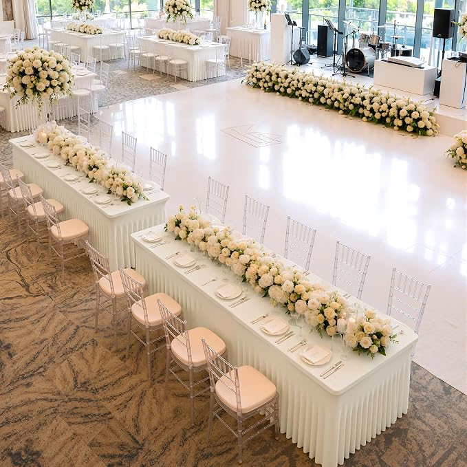 leegleri 2 Pack Beige Spandex Fitted Tablecloths for 6 Foot Rectangle Tables, Beige Stretch Table Cloth with Table Skirt, Wrinkle Free Spandex Table Covers 6ft for Parties, Weddings, Trade Shows