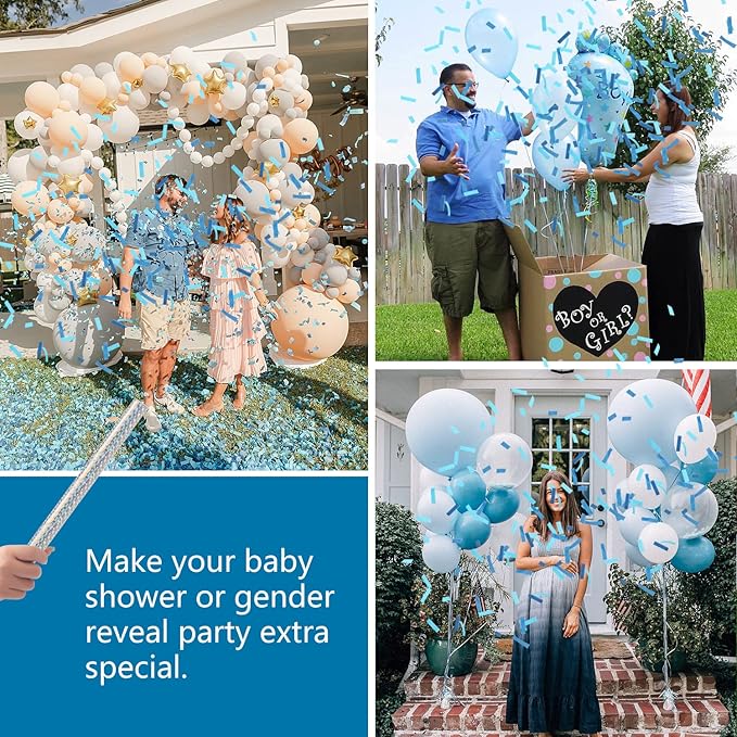 BATTIFE It's a Boy, 30Pack Gender Reveal Confetti Wands, Tissue Paper Confetti Flick Flutter Sticks for Baby Boy Born Shower Party Decorations Supplies, Shoot Poppers, 14inch Blue